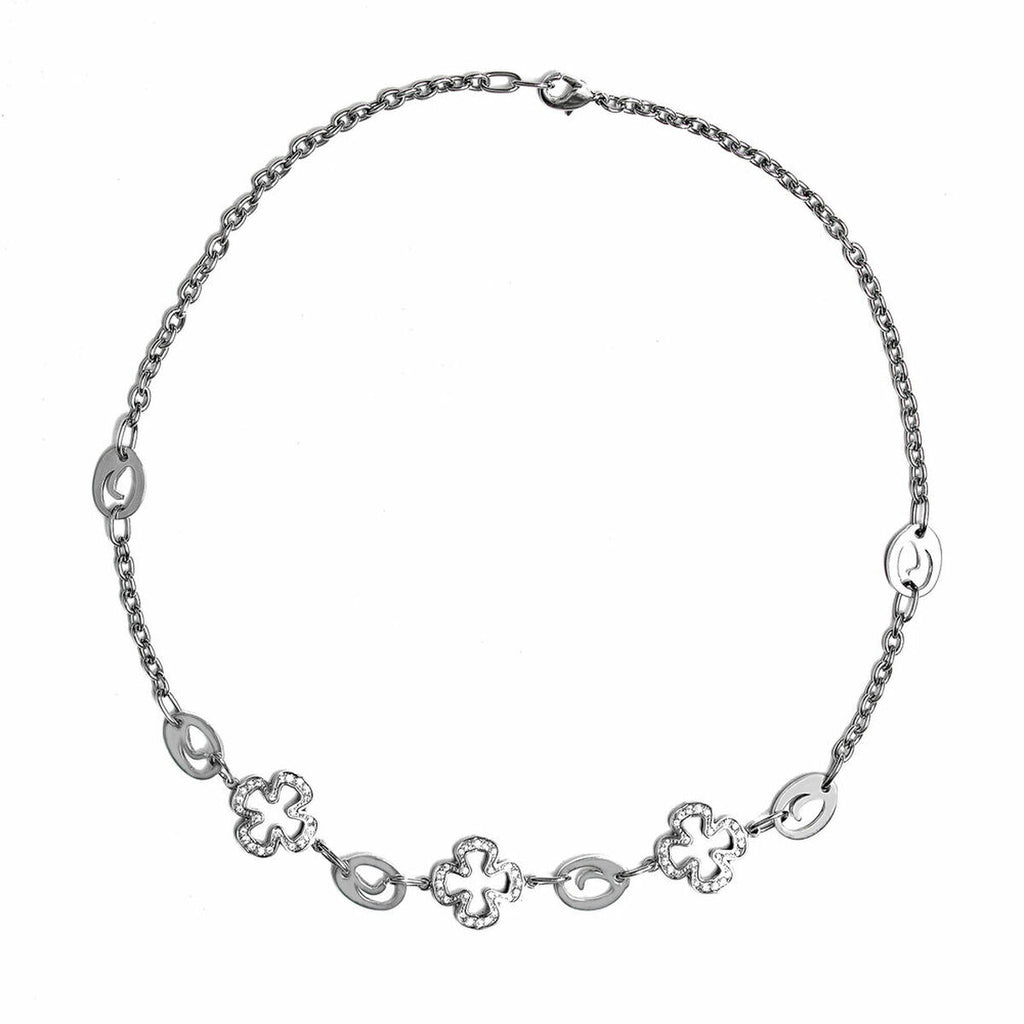 Collier femme Folli Follie 3N7F163C en acier inoxydable argenté avec motifs trèfle et cristaux - 23cm