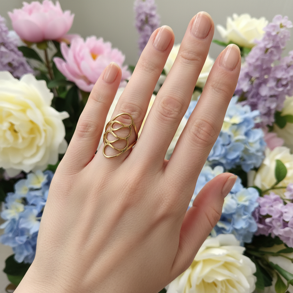 Bague fil doré portée - printemps