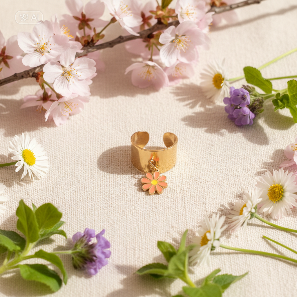 Bague jonc dorée fleur - Ambiance printemps