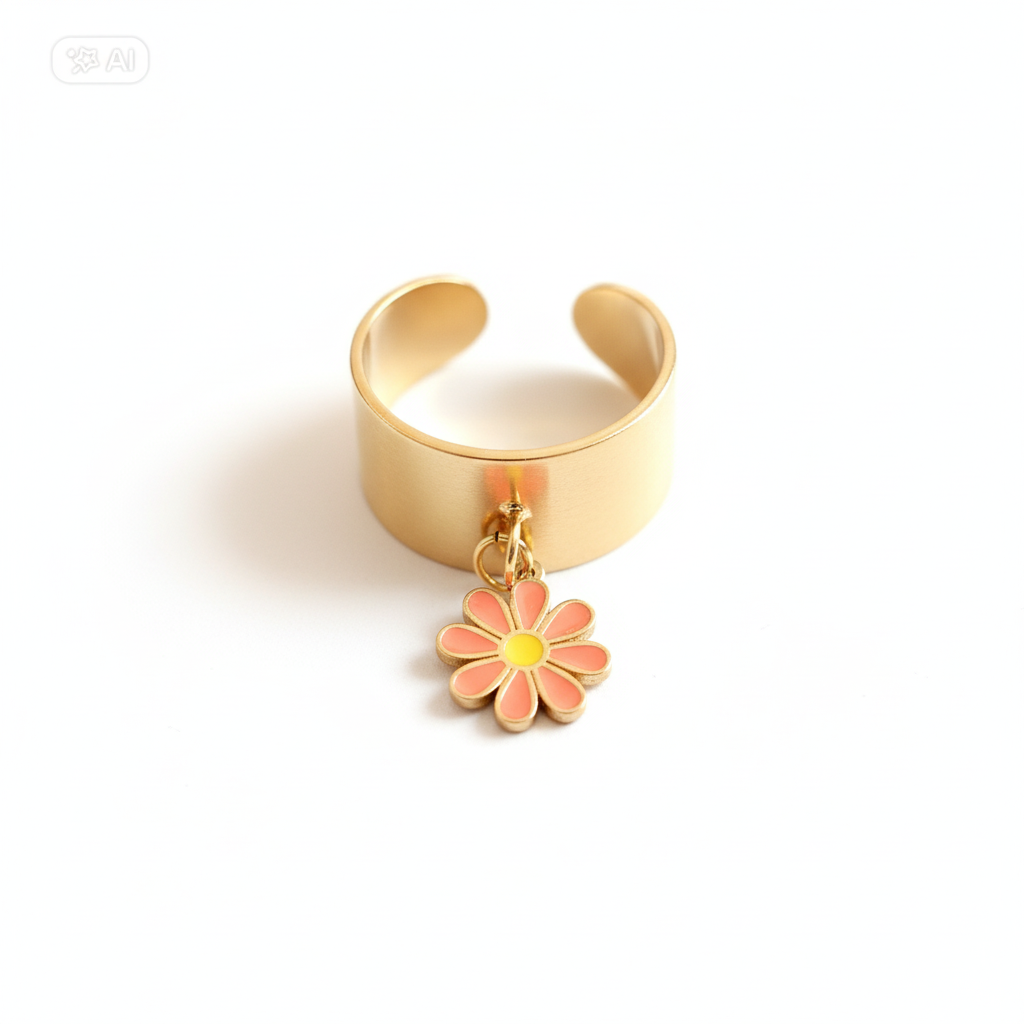 Bague jonc dorée fleur - Détail produit
