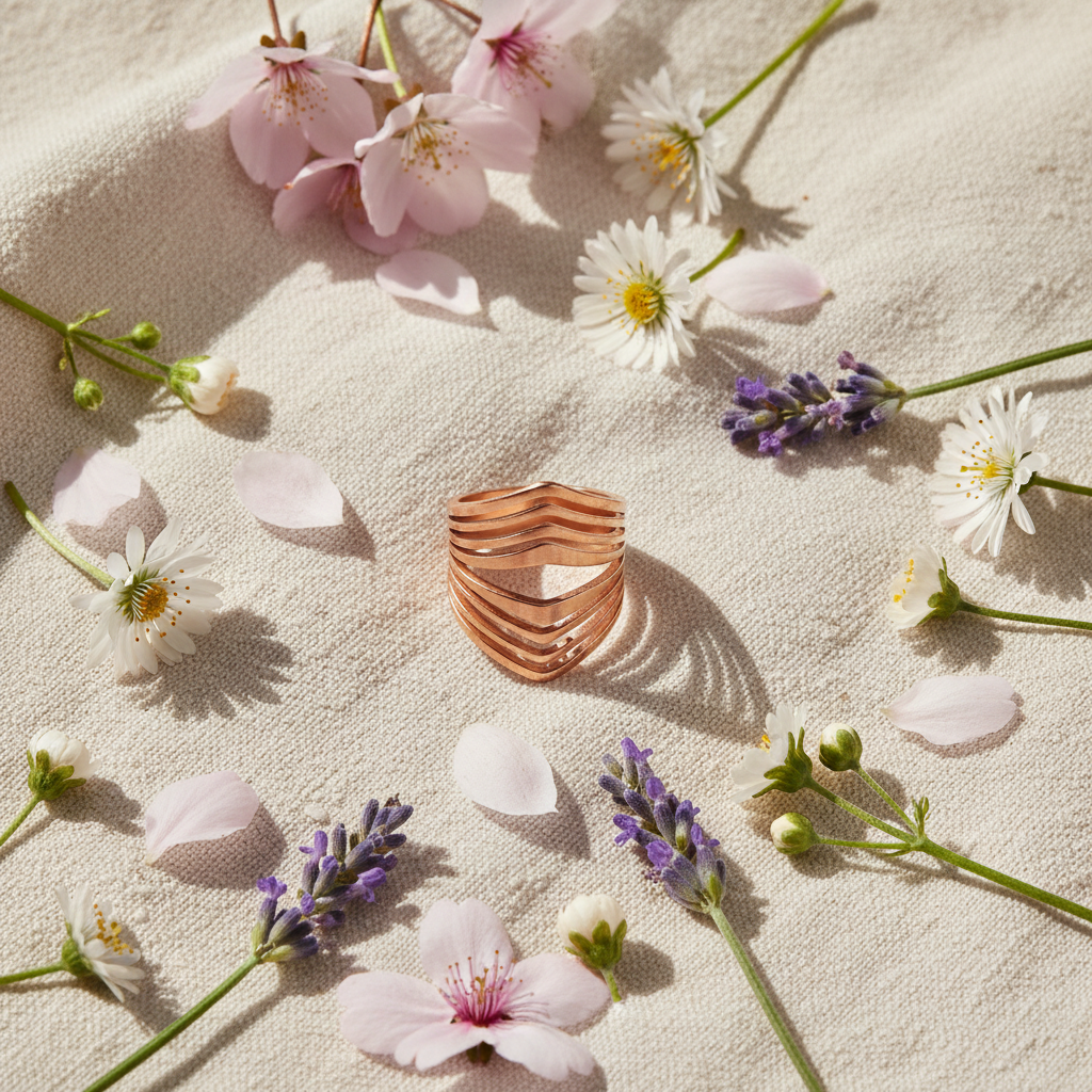 Bague multi-rangs cuivrée - Ambiance printemps