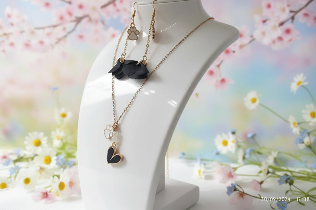 Parure Cœur & Empreinte - Collier et Boucles d'Oreilles Dorés