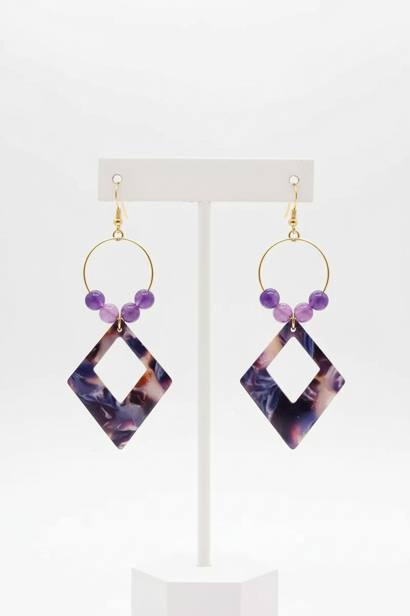 Boucles d'Oreilles Améthyste - Crochets simples