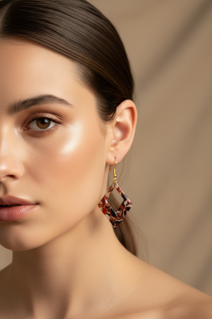 Boucles d'oreilles losange portées