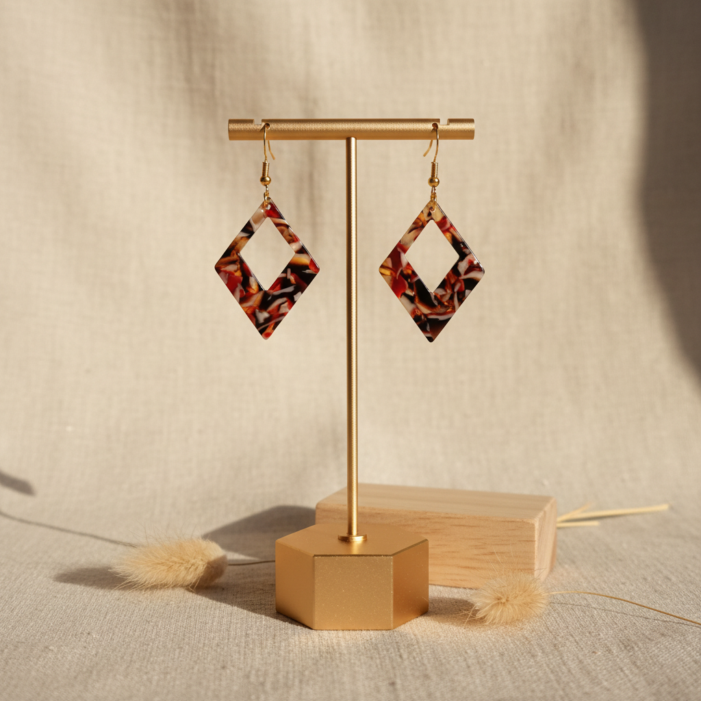 Boucles d'oreilles trapèze marbrées