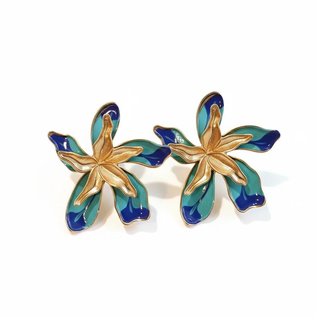 Boucles Fleur Turquoise Fond blanc raffiné