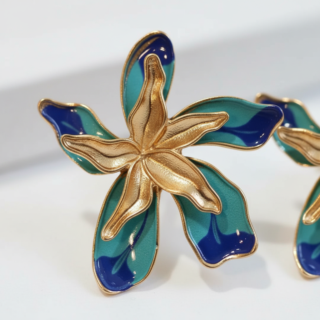 Boucles Fleur Turquoise Macro raffiné