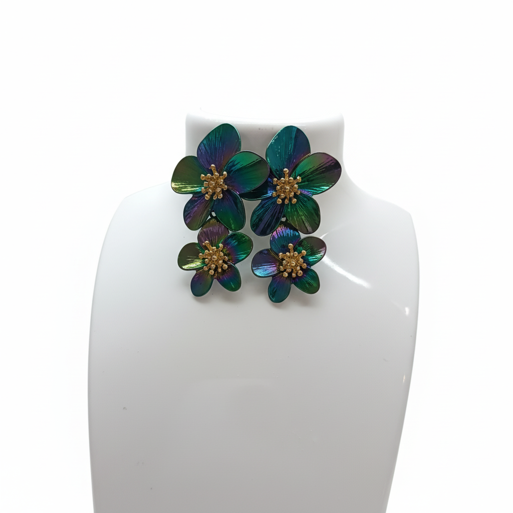 Boucles fleurs iridescentes - fond blanc