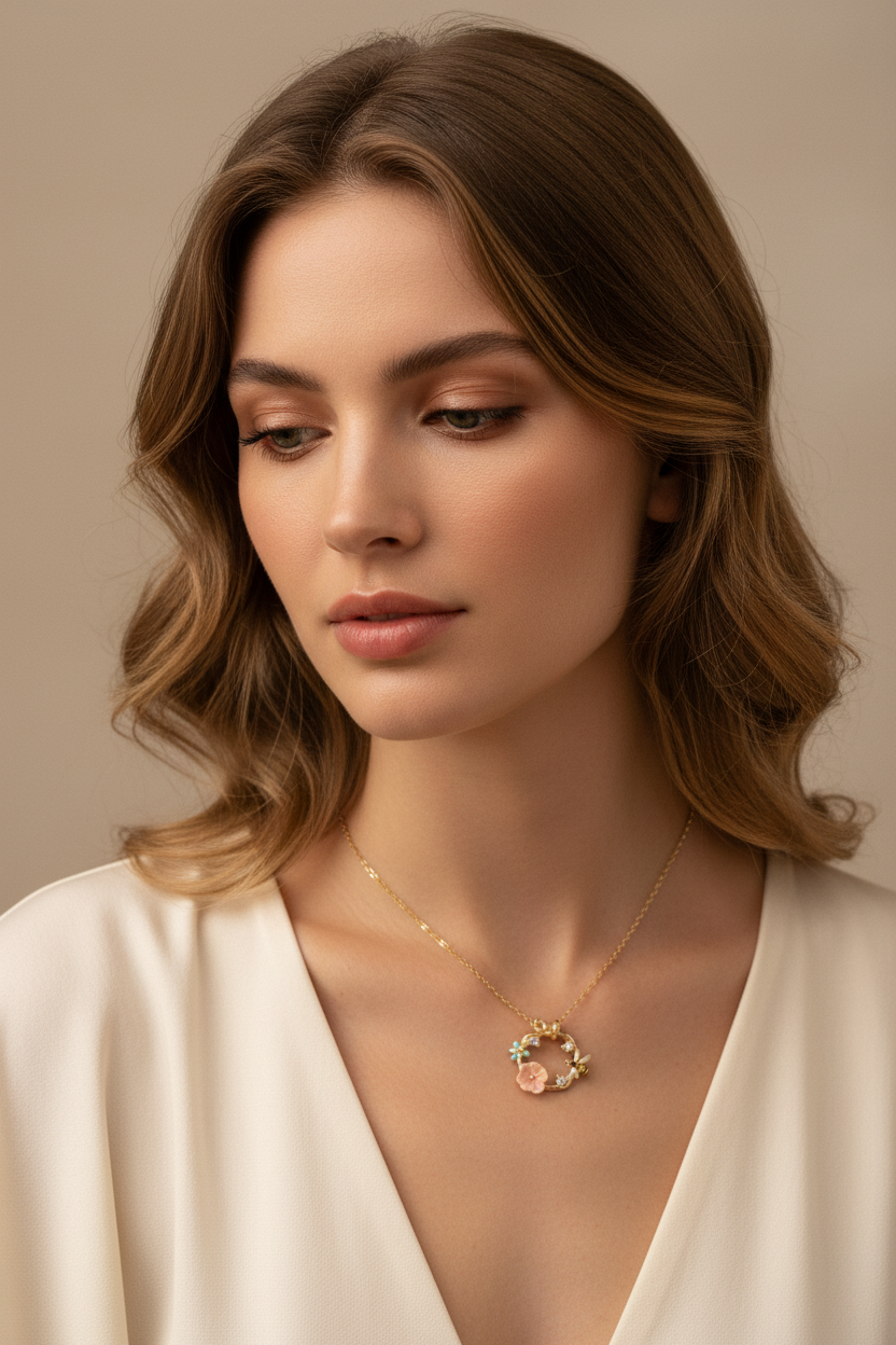 Collier couronne florale porté