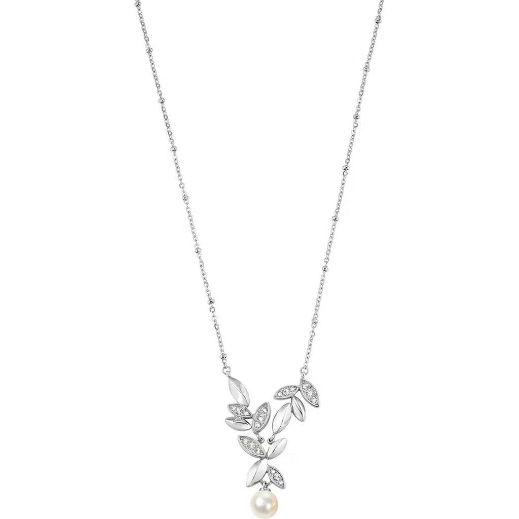Collier Morellato SAER18 avec pendentif feuilles et perle - acier argenté 45cm