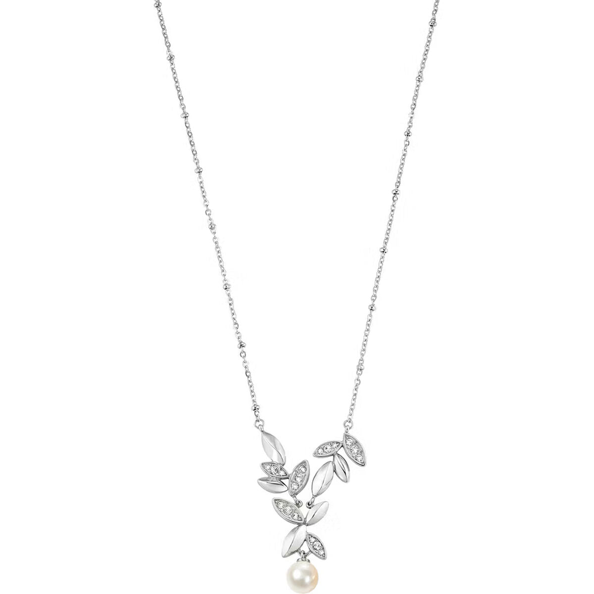 Collier Morellato SAER18 avec pendentif feuilles et perle - acier argenté 45cm
