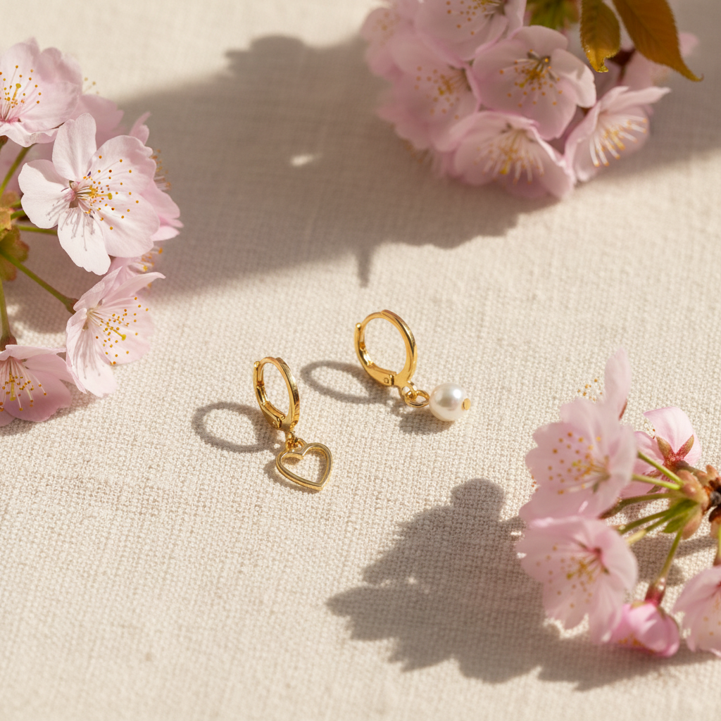 Duo puces cœur et perle - Ambiance printemps