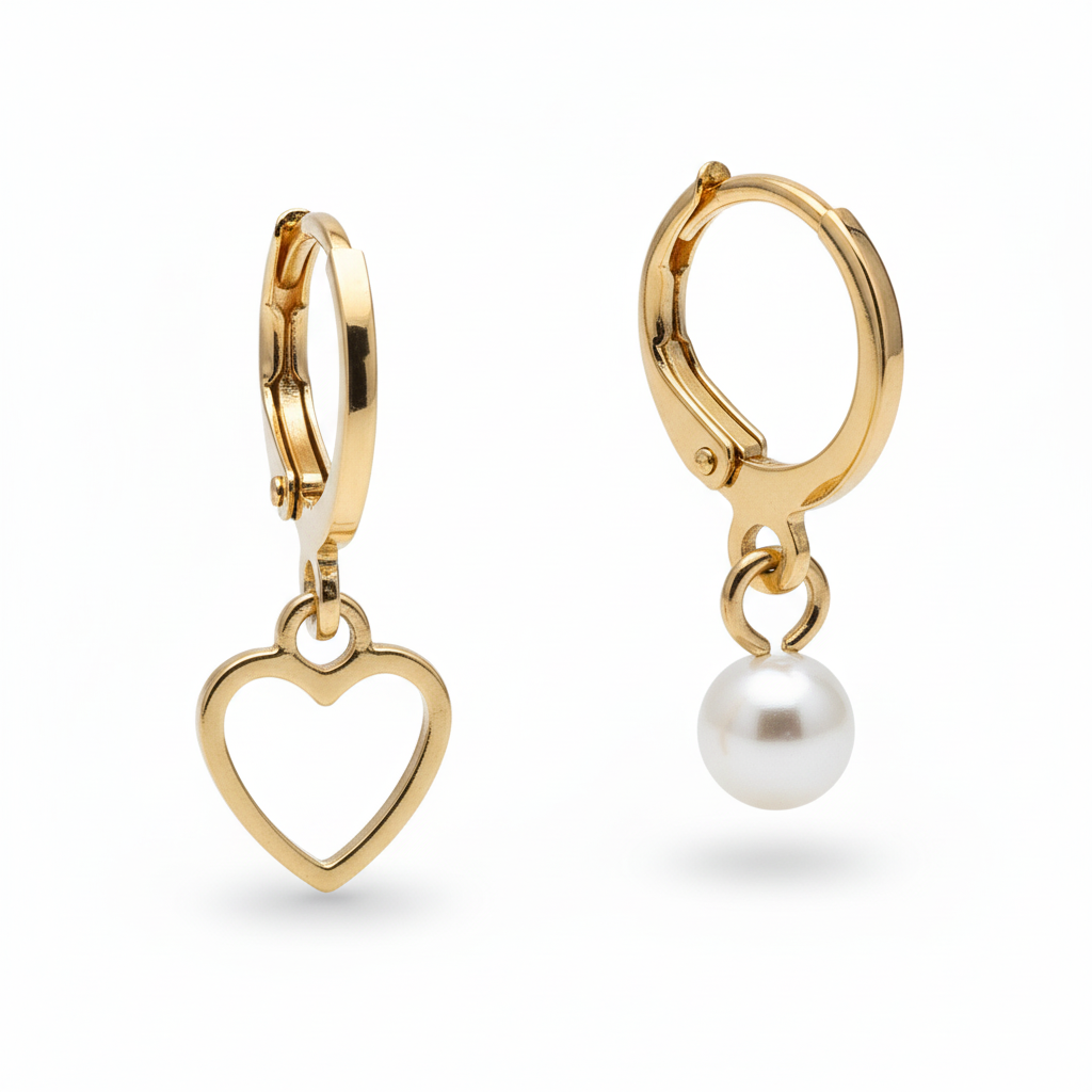 Duo puces cœur et perle - Détail produit