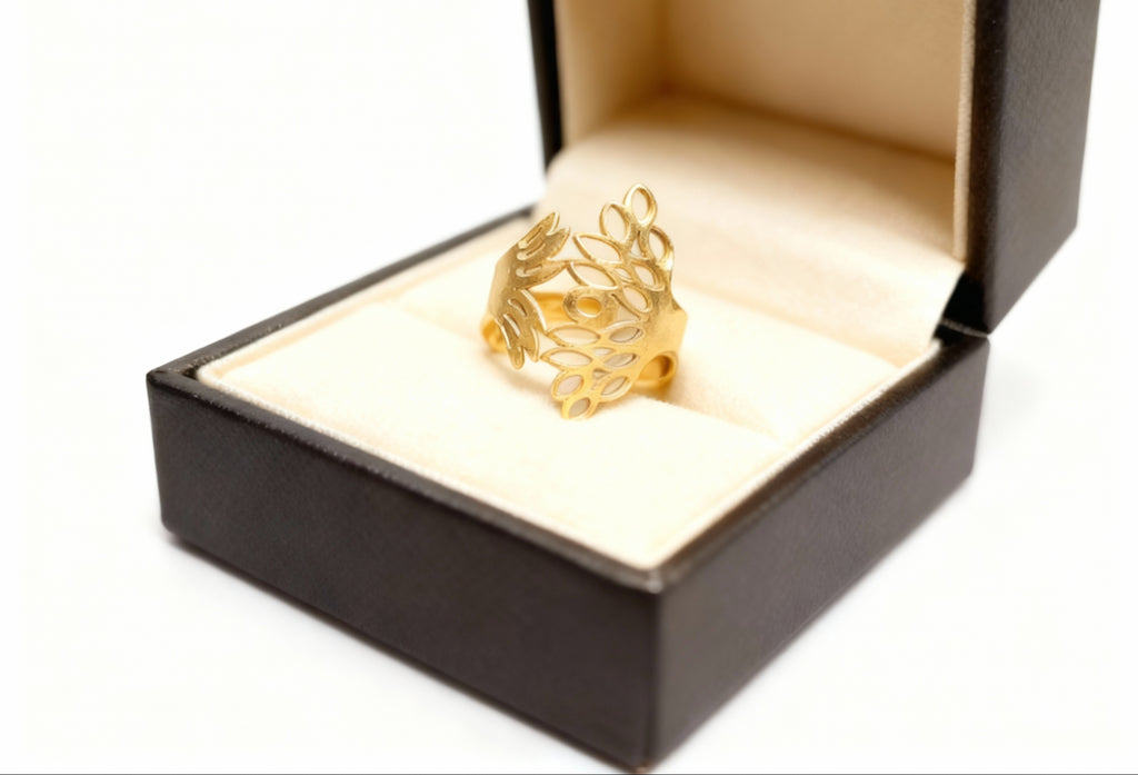 Bague dorée femme ajustable motif feuilles – Bijou tendance élégant