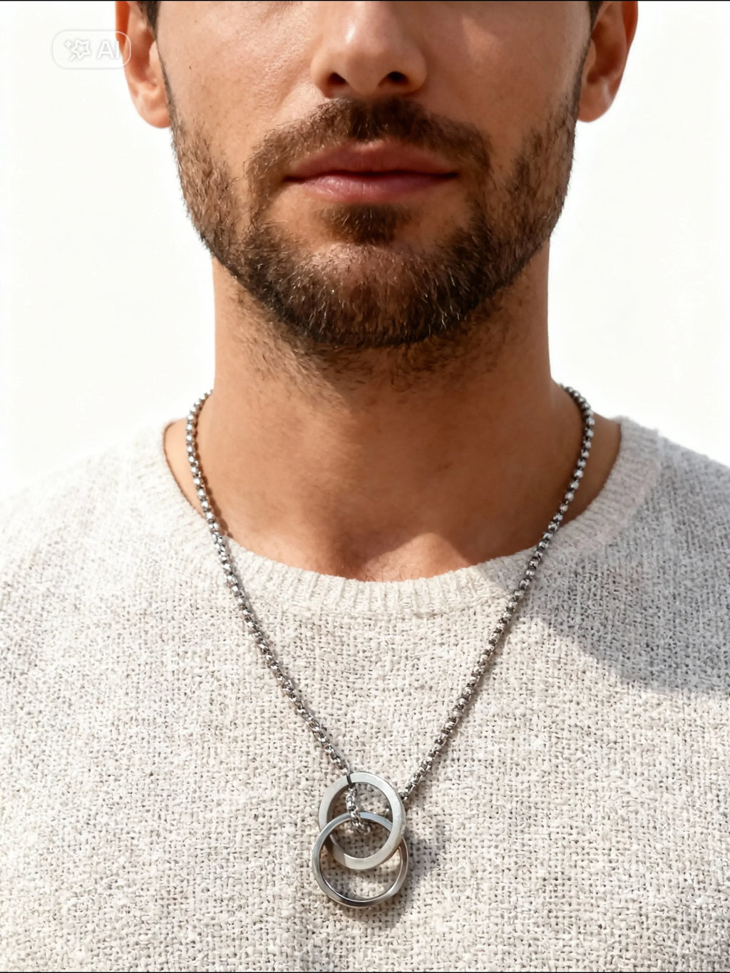 Collier Argent Anneaux Entrelacés - Bijou Minimaliste Masculin - Accroche 