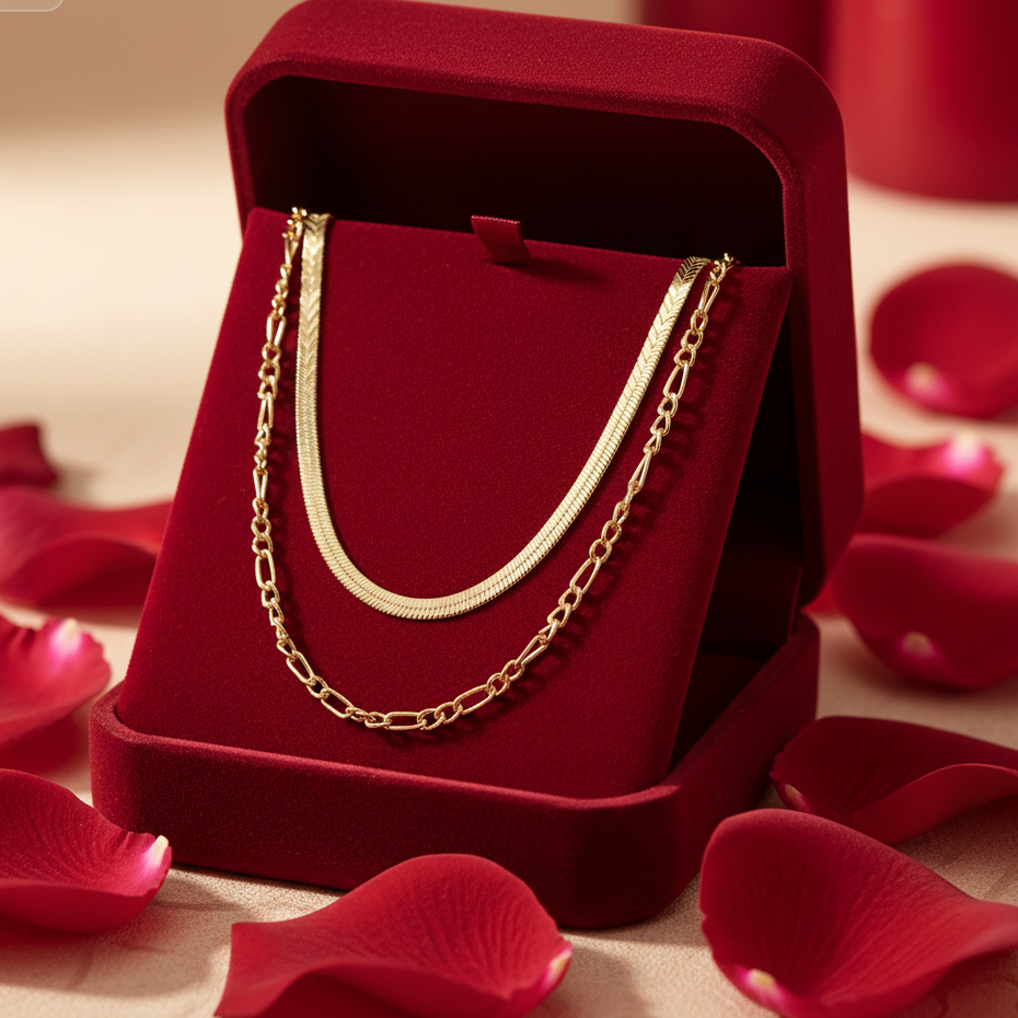 Ensemble 2 Chaînes Dorées Couple Saint-Valentin - Chaîne Homme et Femme Assorties