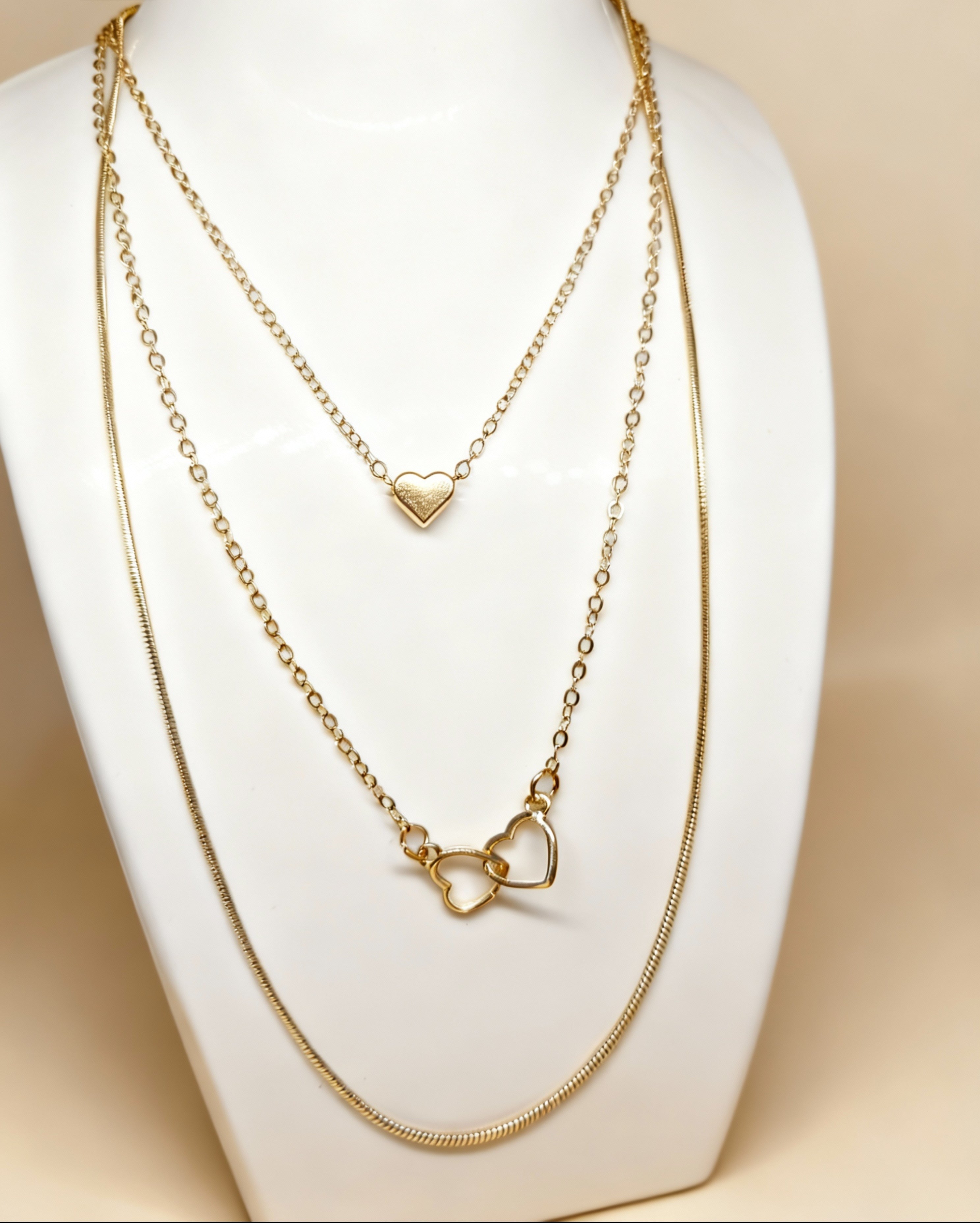Trio Colliers Cœurs Dorés